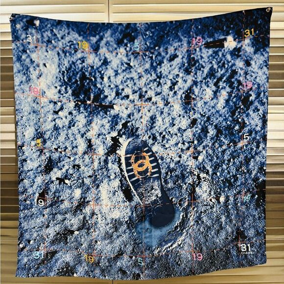 Authentic Chanel CC Blue Footprint Sneaker Rare Silk Scarf - Picture 1 of 11